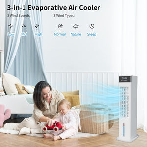 NEW 30" Small Portable Evaporative Air Cooler,Swamp Cooler with 12H Timer,3 Speeds,3 Modes,2 Ice Packs,Remote & Panel Control,Bladeless Oscillating Cooling Tower Fan for Bedroom Indoor Room Office