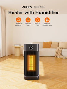 Electric Space Heater with Humidifier,23" 1500W Portable Oscillating Ceramic Heater with Remote,Thermostat,12H Timer,3 Modes,Tower Heaters for Indoor Use,Large Room,Bedroom,Home,Office