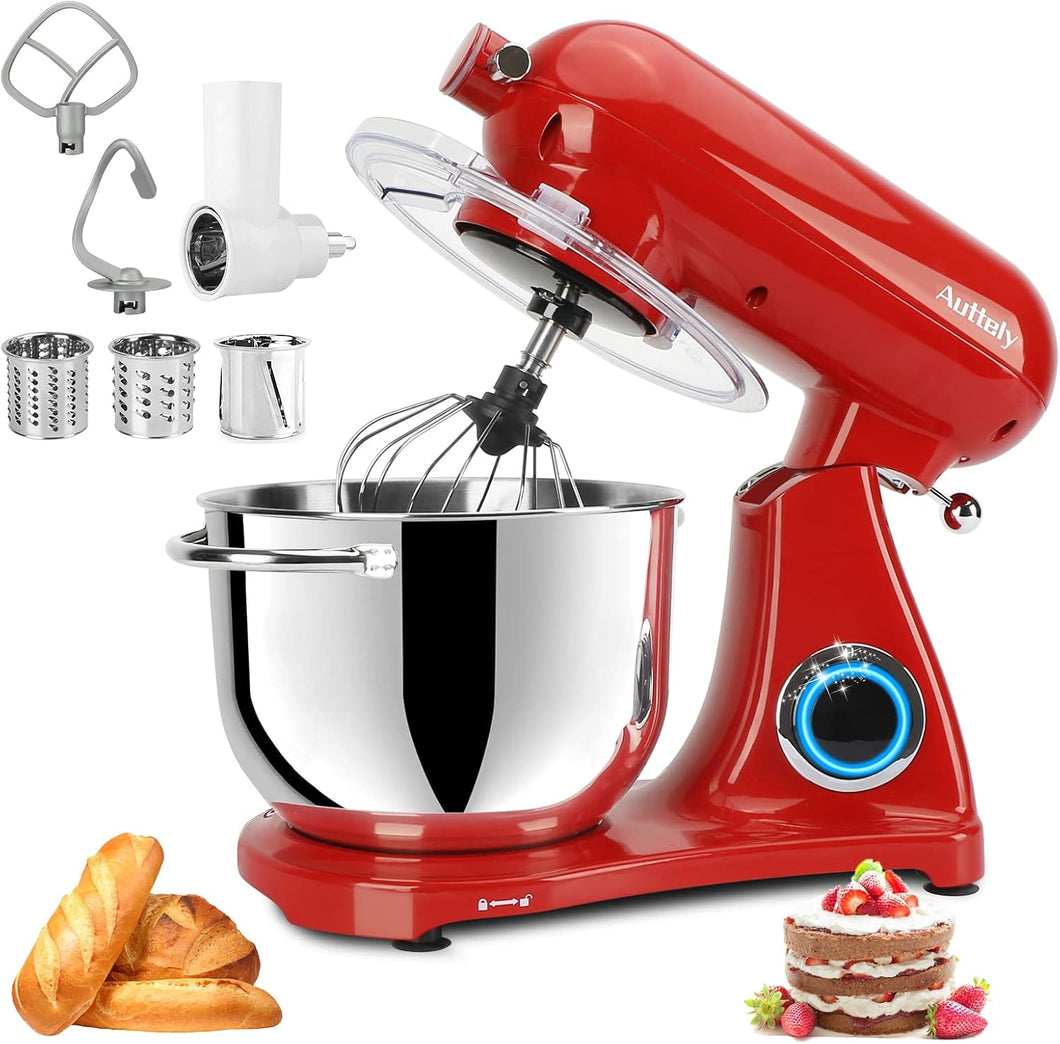 Auttely Stand Mixer 6.5-QT 800W, 10-Speed Tilt-Head Electric Stand Mixer, 3-In-1 Kitchen Mixer with Bowl, Dough Hook, Whisk and Beater, Food Mixer for Baking, Cake and Most Home Cooks, Red