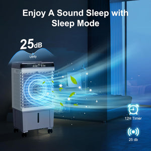 Uthfy 31' Swamp Cooler Air Conditioner, Evaporative Air Cooler with 5.3 Gallon Water Tank, 4 Ice Box, Remote, 12H Timer, 120°Oscillation, Portable Cooling Fan with 3 Speeds for Bedroom Home Office