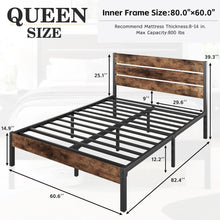 Load image into Gallery viewer, Queen Bed Frame with Headboard and Footboard, Metal Queen Bed Frame with Under-Bed Storage, All-Metal Support System, No Box Spring Needed, Easily Assemble, Rustic Brown
