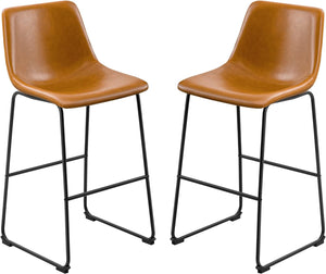 Bar Stools 29 Inches Bar Height Stools Set of 2, Dining Chairs, PU Leather Bar Chairs with Back, Modern Industrial Armless Stools for Kitchen Island, Bar, Pub (Brown)