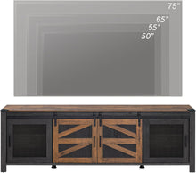 Load image into Gallery viewer, WAMPAT Farmhouse TV Stand for ups to 75 inch TV,Sliding Barn Door Entertainment Center Media TV Console Table with Storage Shelf for Living Room Bedroom，Dark Walnut and Black
