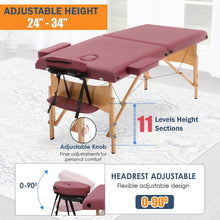Load image into Gallery viewer, Portable Massage Table 28 Inch Wide Lash Bed Height Adjustable 2 Folding Spa Table with Non-Woven Bag for Spa Footmassage Facial CareSpa Tattoo(Burgundy)
