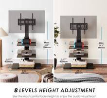 Cargar imagen en el visor de la galería, FITUEYES Iron Base Universal Floor TV Stand with Swivel Mount Space Saving for 32-65 Inch LED LCD OLED Plasma Flat Panel or Curved Screen TVs Height Adjustable Wire Management with 2 Shelves Black
