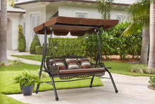 Cargar imagen en el visor de la galería, New 3-Seat Outdoor Patio Swing Chair, Large Converting Canopy Porch Swing Glider, Hammock Lounge Chair for Porch, Rattan Wicker Steel Frame Cushion &amp; Pillow, Brown

