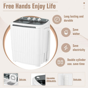 Portable Washing Machine, 16lbs Mini Laundry Potrtable Washer with Spin Dryer Combo, Compact Twin Tub Washer Machine for Apartments, Dorm, Rv, Camping, Gray
