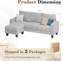 Cargar imagen en el visor de la galería, Sofa for Living Room, Couch with Convertible Chaise, 3 Seat L-Shaped Sofas, Comfy Fabric Couches for Apartment, Small Space, Pale Gray
