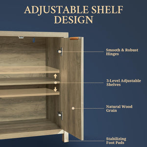 Oxford Storage Cabinet Fluted Sideboard Multifunctional Console Modern Accent for Living Room (Sunwashed Ash Oak)