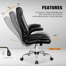 Load image into Gallery viewer, NEW Faux Leather Ergonomic Office Chair High Back Executive Desk Chair Flip Up Arms Padded Comfortable Managerial Chair with Lumbar Support Swivel Computer Gaming Chair (Black)
