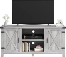 Load image into Gallery viewer, NEW TV Stand for 65 Inch TV Farmhouse Entertainment Center with Double Barn Doors and Storage Cabinets, Console TV Table Media for Living Room, Bedroom (Grey, Without Fireplace)

