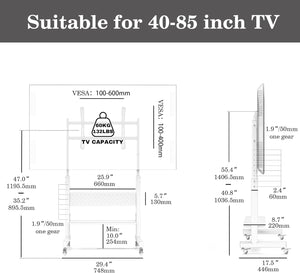 FITUEYES Rolling TV Stand Mount for 40 to 85 TVs，Simple TV Stand on Wheels with Pegboard & Wooden Shelf,Heavy Duty Mobile TV Floor Stand Cart Hold up to 132 lbs for Bedroom, Living Room, Office
