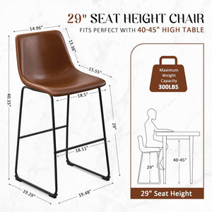 Bar Stools 29 Inches Bar Height Stools Set of 2, Dining Chairs, PU Leather Bar Chairs with Back, Modern Industrial Armless Stools for Kitchen Island, Bar, Pub (Dark Brown)