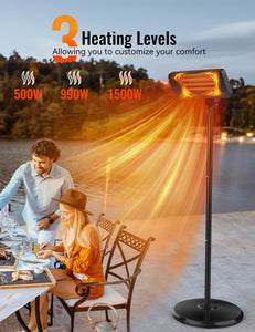 Outdoor Heater, 12H Timer & 3 Heat Levels, IP54 Waterproof Garage Heater, 1500W Infrared Heating Covers 300Sq.ft, Tip-Over Protection,Towel Bracket,Remote, 83 Inch Patio Heaters for Outdoor Use