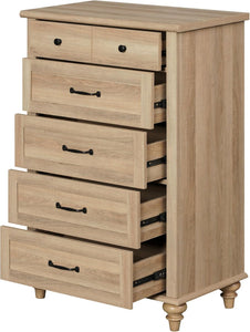 WAMPAT Oak Dresser for Bedroom with 5 Drawers, Tall Kids Dressers with Wide Chest of Drawers, Mid Century Modern Wooden Closet Storage Organizer, Small Dressers for Nursery, Living Room, Hallway