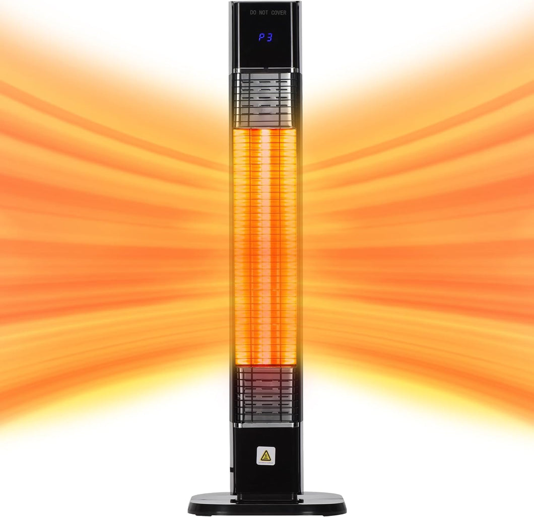 Outdoor Electric Patio Heater,Infrared Outside Porch Heater with Remote,24H Timer,1s Fast Heating,IP44 Waterproof,34IN Quiet Tower Radiant Space Heater for Garage,Deck,Balcony,Office,Indoor Use