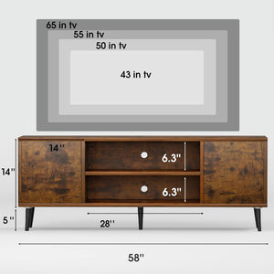 NEW TV Stand for 65 Inch TV, Modern Entertainment Center with Storage Cabinet and Open Shelves, TV Console Table Media Cabinet for Living Room, Bedroom and Office (Rustic Brown)