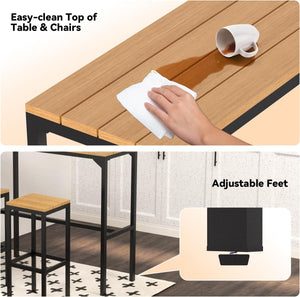 New 3-Piece Dining Table Set, 47" Kitchen Table & Chair Sets for 2 Pub Tables Bar Height Table w/ 2 Stools, Space Saving Design for Dining Room Living Room Kitchen