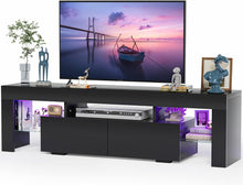 Load image into Gallery viewer, NEW TV Stand with LED Lights, Modern Entertainment Center Media and Open Shelf Console Table Storage Desk with 1 Drawer and Remote Control 20 Color LED Lights up to 70 Inch TV (Black)
