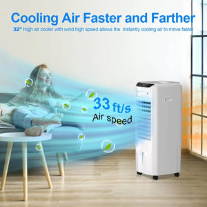 Uthfy 3 IN 1 Swamp Cooler Air Conditioner, 32" Portable AC with 4.2 Gal Water Tank, 4 Ice Packs, Remote, 4 Mode, 3 Speed, 120° Oscillation, 12 H Timer, Evaporative Air Cooler for Indoor Room, Bedroom