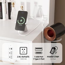 Load image into Gallery viewer, Vanity Desk with Mirror, LED Lights and Power Outlet Makeup Vanity Table with 7 Drawers and 6 Storage Shelves Dressing Table for Bedroom Dressing Room (White)
