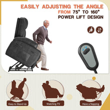Load image into Gallery viewer, Electric Power Lift Recliner Chair with Massage for Elderly Corduroy Fabric Recliner Single Sofa with Cup Holders, Side Pockets and Remote Control for Living Room Bedroom (Leathaire, Dark Gray)
