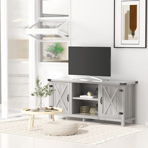 NEW TV Stand for 65 Inch TV Farmhouse Entertainment Center with Double Barn Doors and Storage Cabinets, Console TV Table Media for Living Room, Bedroom (Grey, Without Fireplace)