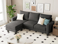 Cargar imagen en el visor de la galería, Sofa for Living Room, Couch with Convertible Chaise, 3 Seat L-Shaped Sofas, Comfy Fabric Couches for Apartment, Small Space, Dark Gray
