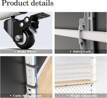 Cargar imagen en el visor de la galería, FITUEYES Rolling TV Stand Mount for 40 to 85 TVs，Simple TV Stand on Wheels with Pegboard &amp; Wooden Shelf,Heavy Duty Mobile TV Floor Stand Cart Hold up to 132 lbs for Bedroom, Living Room, Office

