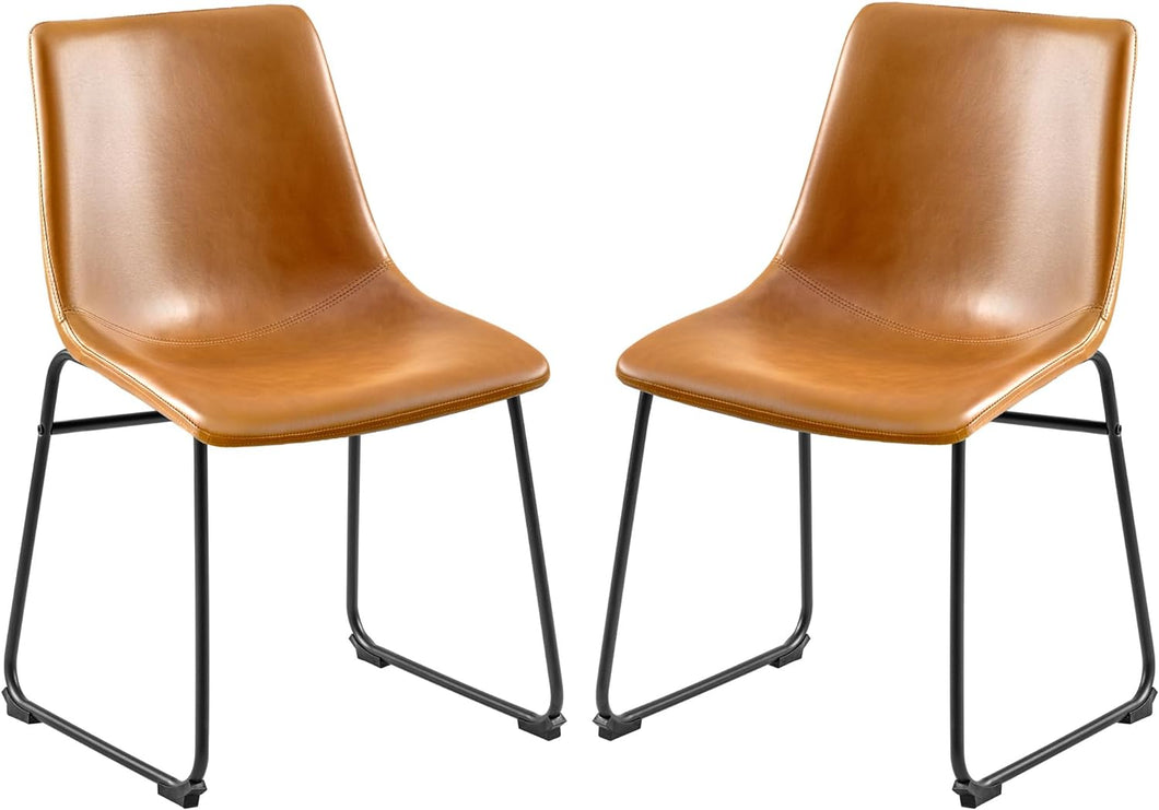 Dining Chairs 18 Inches Counter Stools Armless Bar Chairs Set of 2, Modern Industrial PU Leather Kitchen Dining Room Chairs with Back, Living Room Side Chairs (Brown)