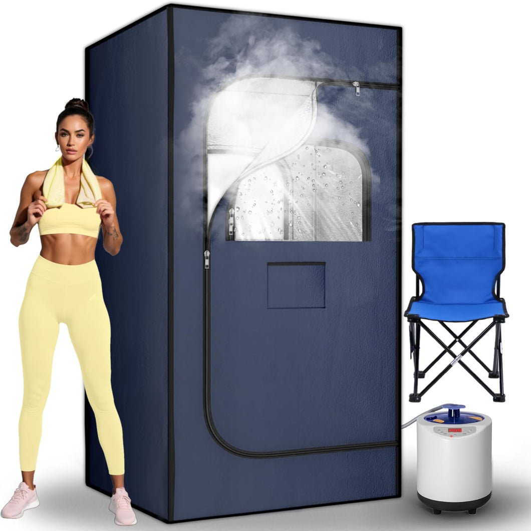 Portable Steam Sauna, Sauna Box with 1200w 3L Steamer, 15 Levels of Foldable Sauna for Home, Personal Sauna with Remote Control and Folding Chair, Blue