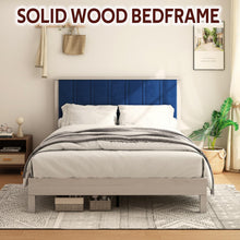 Load image into Gallery viewer, Full Bed Frame, Wood with Wood Headboard Bed Frame with upholstered headboard Wood Foundation with Wood Slat Support No Box Spring Needed Easy Assembly (Full)
