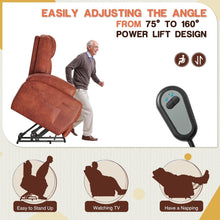 Load image into Gallery viewer, Electric Power Lift Recliner Chair with Massage for Elderly Corduroy Fabric Recliner Single Sofa with Cup Holders, Side Pockets and Remote Control for Living Room Bedroom (Leathaire, Brown)
