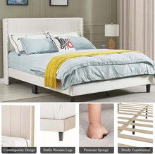 Load image into Gallery viewer, Queen Size Velvet Upholstered Platform Bed Frame with Soft Tufted Headboard and Wooden Slats Support, No Box Spring Needed for Boys Girls Teens Adults, Noise-Free, Under Bed Storage (Beige)
