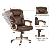 Cargar imagen en el visor de la galería, Executive Office Chair with High Back, Brown PU Leather Chairs with Wheels and Arms, Managerial Chairs with Soft Padded Armrest Lumbar Support, Swivel Rolling Computer Desk Chair 400 LBS
