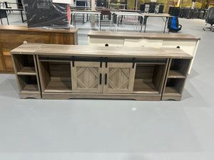 New WAMPAT Modern Farmhouse 3 in 1 TV Stand for up to 85" TVs Wood Entertainment Center with Sliding Barn Door and Adjustable Media Storage Shelf for Living Room,Washed Grey