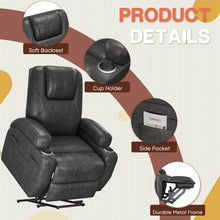 Load image into Gallery viewer, Electric Power Lift Recliner Chair with Massage for Elderly Corduroy Fabric Recliner Single Sofa with Cup Holders, Side Pockets and Remote Control for Living Room Bedroom (Leathaire, Dark Gray)
