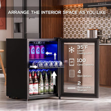 Load image into Gallery viewer, Beverage Refrigerator Cooler Freestanding Mini Fridge Cooler with Glass Door, Adjustable Shelves &amp; Digital Temperature Display for Soda, Beer or Wine (Black, 2.47 Cu.Ft)
