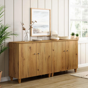Wampat Sideboards Buffet Cabinets, 70.8" Wide Wooden Credenza Storage with 4 Doors, 2-in-1 Modern Kitchen Accent Cabinets with 6 Compartments for Living Room, Hallway, Oak Brown
