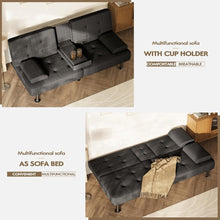 Cargar imagen en el visor de la galería, Futon Sofa Bed, Futon Couch with Removable Armrests, Adjustable Recliner Sleeper Sofa Bed with Dual Cup Holders for Living Room, Apartment, Office (Fabric, Black)

