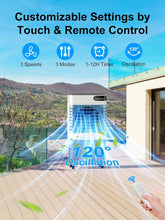 Cargar imagen en el visor de la galería, Uthfy 3800 CFM Evaporative Air Cooler, 3 IN 1 Swamp Cooler Air Conditioner with 13.5 Gal Large Water Tank, Remote Control, 120° Oscillation, 12H Timer, 44 Inch Outdoor Cooling Fan for Patio, Garage
