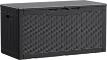 Cargar imagen en el visor de la galería, New 100 Gallon Waterproof Large Resin Deck Box Indoor Outdoor Lockable Storage Container for Patio Furniture Cushions Garden Tools (100 Gallon, Black)
