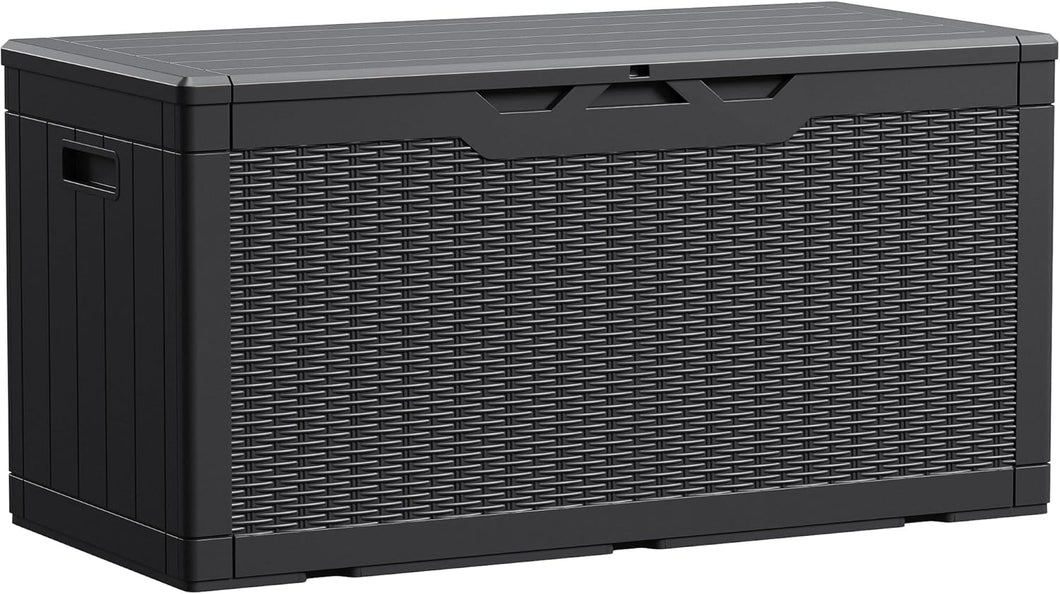 New 100 Gallon Waterproof Large Resin Deck Box Indoor Outdoor Lockable Storage Container for Patio Furniture Cushions Garden Tools (100 Gallon, Black)