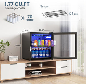 Beverage Refrigerator Cooler-Mini Fridge Freestanding Cooler with Glass Door, Adjustable Shelves & Digital Temperature Display for Soda, Wine or Beer (Silver, 1.77 Cu.Ft)