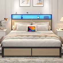 Load image into Gallery viewer, Queen Bed Frame with 2-Tier Storage Headboard, Metal Platform Bed Frame with 4 Storage Drawers, Built in Charging Station &amp; LED, Noise-Free/Metal Support/No Box Spring Needed, Beige
