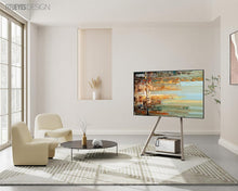 Cargar imagen en el visor de la galería, FITUEYES Design Corner TV Stand for 32 43 50 55 65 Inch TVs, Small Spaces Floor TV Stand Rolling TV Cart for LCD/LED Flat Curved Screens, Modern Living Room Television Stands, Eiffel Series, Camel
