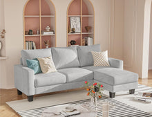 Cargar imagen en el visor de la galería, Sofa for Living Room, Couch with Convertible Chaise, 3 Seat L-Shaped Sofas, Comfy Fabric Couches for Apartment, Small Space, Pale Gray
