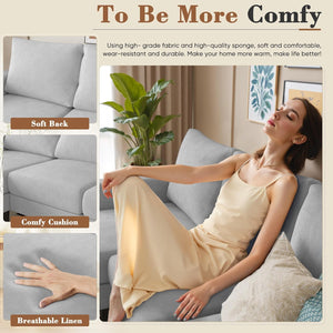 Sofa for Living Room, Couch with Convertible Chaise, 3 Seat L-Shaped Sofas, Comfy Fabric Couches for Apartment, Small Space, Pale Gray