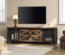 Load image into Gallery viewer, WAMPAT Farmhouse TV Stand for ups to 75 inch TV,Sliding Barn Door Entertainment Center Media TV Console Table with Storage Shelf for Living Room Bedroom，Dark Walnut and Black
