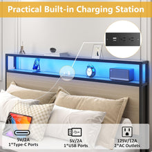 Load image into Gallery viewer, Queen Bed Frame with 2-Tier Storage Headboard, Metal Platform Bed Frame with 4 Storage Drawers, Built in Charging Station &amp; LED, Noise-Free/Metal Support/No Box Spring Needed, Beige
